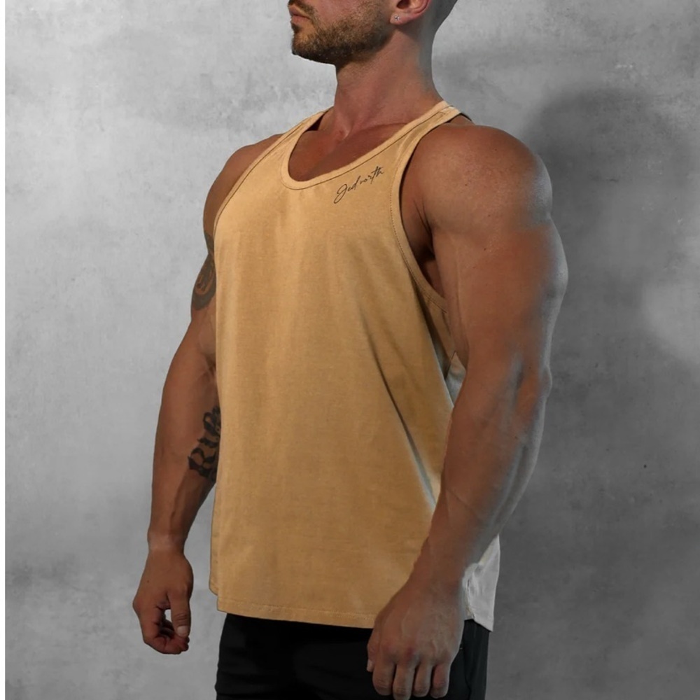 CLASSIC BODYBUILDING RACERBACK STRINGER - Tan - Picture 1 of 5